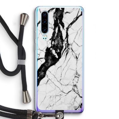 Witte marmer 2: Huawei P30 Transparant Hoesje met koord