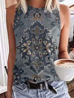 Katoen mengsels Bemanning Nek breien Tank - thumbnail