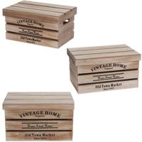 Home & Styling Houten opbergkisten - 3x stuks - met deksel - 30cm/36cm/42cm - Fruitkisten