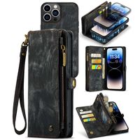 Caseme - iPhone 14 Pro Max - Vintage 2 in 1 portemonnee hoes - Zwart