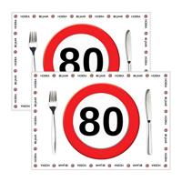 Placemat 80 jaar - 20x stuks - 42 x 30 cm - 90g - papier - verjaardag - jubileum