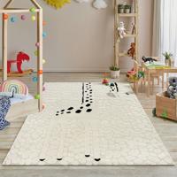 Kinderkamer Vloerkleed Rechthoekig Speelkleed met Giraffenprint 14 mm Poolhoogte Cream-80 x 150 cm