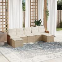 7-delige Loungeset met kussens poly rattan beige