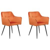 Beliani - JASMIN - Set van 2 eetkamerstoelen - Oranje - Fluweel - thumbnail