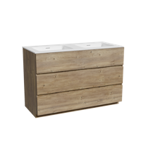 Storke Edge staand badmeubel 120 x 52 cm ruw eiken met Mata dubbele wastafel in solid surface mat wit - thumbnail