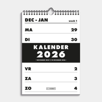 A4 Spiraalkalender 2026 Zwart