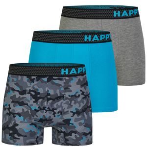 Happy Shorts Happy Shorts 3-Pack Boxershorts Heren Camouflage Aqua/Grijs