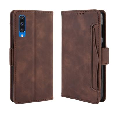 Portemonnee stijl huid voelen kalf patroon lederen draagtas voor Galaxy A50/A50s met aparte kaartsleuf (bruin)
