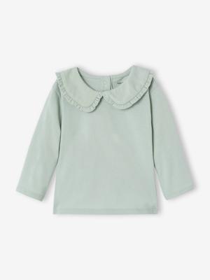 Baby T-shirt met lange mouwen en claudinekraag blauwgroen