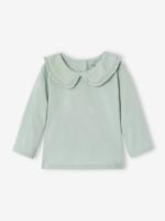 Baby T-shirt met lange mouwen en claudinekraag blauwgroen