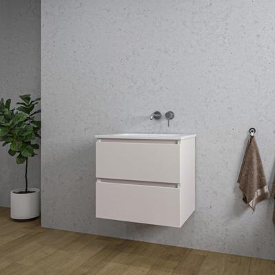 Saniclass Chaci Badkamermeubelset - 60x46x55cm - keramische wastafel wit - 1 wasbak - zonder kraangat - 2 lades - mat cotton (beige) SW1212761/SW773925