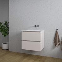 Saniclass Chaci Badkamermeubelset - 60x46x55cm - keramische wastafel wit - 1 wasbak - zonder kraangat - 2 lades - mat cotton (beige) SW1212761/SW773925