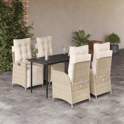 5-delige Tuinset met kussens poly rattan beige