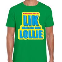 Foute party T-shirt heren - groen - Lik maar aan mijn lollie - carnaval / themafeest