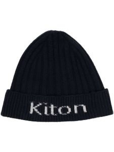 Kiton bonnet en maille nervurée à logo - Bleu