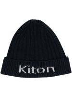 Kiton bonnet en maille nervurée à logo - Bleu - thumbnail