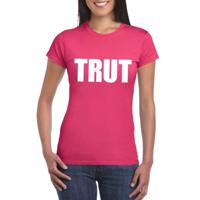 Foute Party feestkleding t-shirt - met tekst TRUT - roze - voor dames - korte mouwen