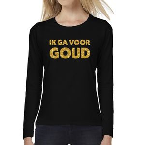 Zwart long sleeve t-shirt met gouden Ik ga voor GOUD tekst voor dames 2XL  -