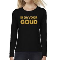 Zwart long sleeve t-shirt met gouden Ik ga voor GOUD tekst voor dames 2XL  - - thumbnail
