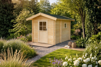 Interflex 2335 Buitensauna 231x343 cm 70 mm vuren blank- Zadeldak- Onbehandeld vurenhout- Interflex