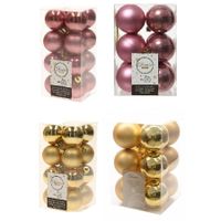 Kerstversiering kunststof kerstballen mix goud/ oud roze 4 en 6 cm pakket van 80x stuks - thumbnail