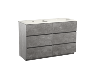 Storke Edge staand badmeubel 130 x 52 cm beton donkergrijs met Mata dubbele wastafel in mat witte solid surface