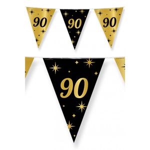 Leeftijd verjaardag feest vlaggetjes 90 jaar geworden zwart/goud 10 meter - Vlaggenlijnen