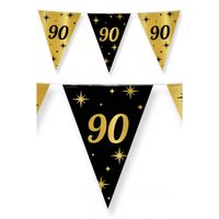Leeftijd verjaardag feest vlaggetjes 90 jaar geworden zwart/goud 10 meter - Vlaggenlijnen - thumbnail