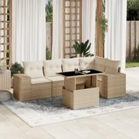 6-delige Loungeset met kussens poly rattan beige