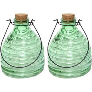 2x Wespenvangers/wespenvallen groen 17 cm van glas   -