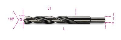Beta Spiraalboren, korte uitvoering, schacht gereduceerd tot 13 mm HSS volledig geslepen gebruneerd 412A 14,00 - 004120204