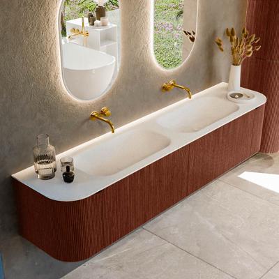 Badmeubel Mondiaz Kurve | 200 cm cm | Meubelkleur Ruby | Wastafelkleur Talc | Solid surface | Wasbak beiden zijden spoelbak | Zonder kraangat(en)