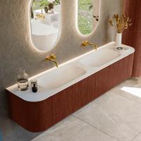 Badmeubel Mondiaz Kurve | 200 cm cm | Meubelkleur Ruby | Wastafelkleur Talc | Solid surface | Wasbak beiden zijden spoelbak | Zonder kraangat(en)