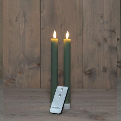 B.O. 2Pcs 3D Wick Jade Green Ribbel Taper Candle 23 cm Rustic - Annas collection