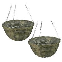 Hangmand - 2x - D30 x H15 cm - gevlochten - hangende plantenbak - aan ketting - hanging basket