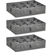 Kleding/kast organizer - 3x - 12 vakken - grijs - 44 x 34 x 11 cm - polyester - thumbnail