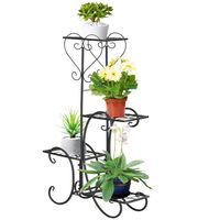 Outsunny metalen bloemenrek 4 niveaus plantenrek bloemenladder bloemenstandaard voor binnen en buiten tuinbalkon zwart 45 x 24,5 x 80 cm