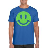 Verkleed T-shirt voor heren - smiley - blauw - carnaval/foute party - feestkleding