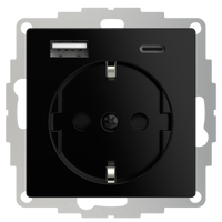 USB en USBC lader 15W 3A glanzend zwart RAL9005 voor een 40mm diepe doos met stopcontact