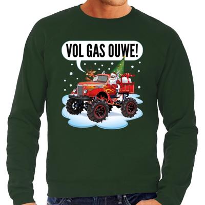 Foute Kersttrui - monstertruck santa - groen - heren - sweater - kerstborrel kantoor Foute Kersttrui - monstertruck santa - groen - heren - sweater - kerstborrel kantoor