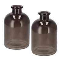 DK Design Bloemenvaas fles model - 2x - helder gekleurd glas - zwart - D11 x H17 cm - Vazen