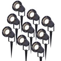 Set van 9 LED prikspots - 4 Watt 345 Lumen - Dimbaar - Kantelbaar - 4000K neutraal wit - GU10 - IP64 Waterdicht - Zwart - Tuinspots