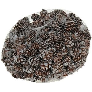 Decoratie dennenappels bruin/sneeuw 3 cm