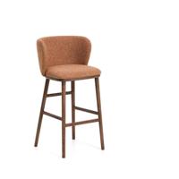 Kave Home Ciselia barkruk H75 dik chenille Terra poot donker hout