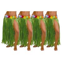 Hawaii verkleed rokje - 4x - voor volwassenen - groen - 75 cm - rieten hoela rokje - tropisch - thumbnail