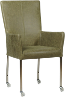 Olijfgroene leren moderne eetkamerstoel Deal - met armleuning poot vierkant rvs met wiel - Vintage Leer Olive (olijfgroen leer) Olijfgroene leren moderne eetkamerstoel Deal - met armleuning poot vierkant rvs met wiel - Vintage Leer Olive (olijfgroen leer)