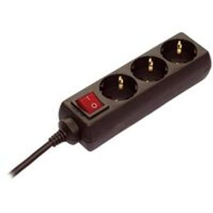Schwabe Stekkerdoos zwart 3 x randaarde met schakelaar 1,4m kabel