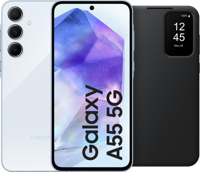 Samsung Galaxy A55 256GB Lichtblauw 5G + Smart View Book Case Zwart - thumbnail