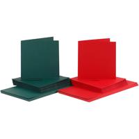 Kaarten en enveloppen, afmeting kaart 15x15 cm, afmeting envelop 16x16 cm, 110+230 gr, groen, rood, 50 set/ 1 doos