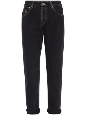 Brunello Cucinelli jean cigarette à patch logo - Bleu